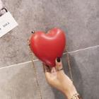 Heart Shape Faux Leather Clutch With Metal Chain