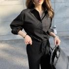 Wide-cuff Plain Shirt Black - One Size