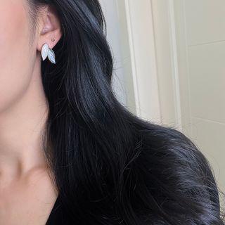 Leaf Alloy Earring 1 Pair - S925 Silver Needle - White & Gray - One Size