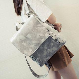 Faux-leather Printed Flap Backpack