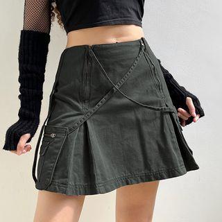Denim Mini A-line Cargo Skirt
