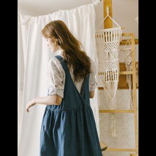 Shirred Denim Jumper Dress