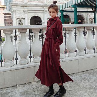 Plain Long-sleeve A-line Skirt Dress