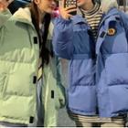 Couple Matching Mock Two-piece Padded Hooded Zip-up Jacket