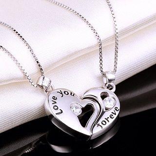 Sterling Silver Rhinestone Lettering Couple Pendant