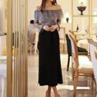 Set: Off-shoulder Lace Top + Midi A-line Skirt