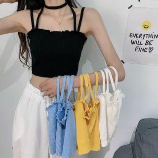 Halter Wood Ear Trim Camisole Top