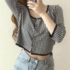 3/4-sleeve Patterned Buttoned Knit Top
