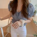 Short-sleeve Patterned Frill Trim Chiffon Top