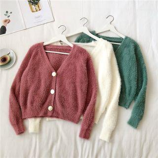 V-neck Furry Cropped Cardigan