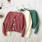 V-neck Furry Cropped Cardigan
