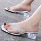 Rhinestone Accent Crossover Mid-heel Sandals