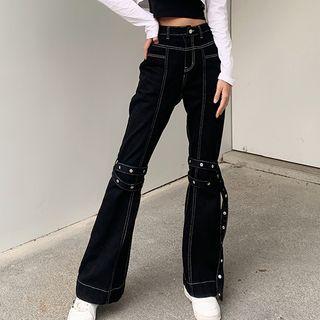 High-waist Contrast Stitching Boot-cut Jeans