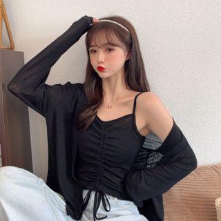 Set: Drawstring Camisole Top + Cardigan