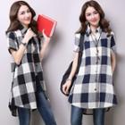 Plaid Short Sleeve Long Shirt