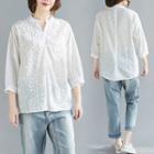 Elbow-sleeve Floral Embroidered Blouse White - One Size