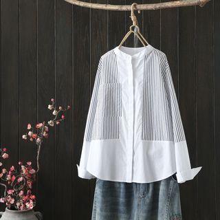 Striped Panel Long-sleeve Shirt White - One Size