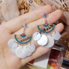 Rhinestone Fan Statement Earring 1 Pair - Silver Stud - Blue & White - One Size