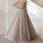 Long-sleeve Mesh A-line Gown