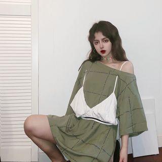 Mock Two-piece T-shirt Dress As Shown In Figure - One Size