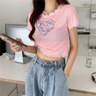 Lettuce Edge Short-sleeve Heart Cropped T-shirt