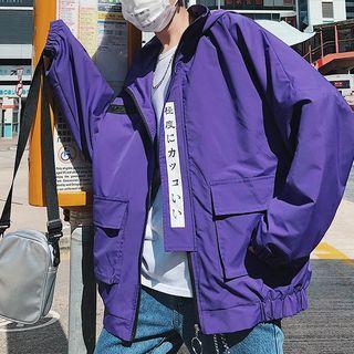 Stand Collar Japanese Character Zip Jacket