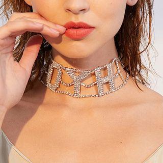 Rhinestone Lettering Choker As Shown In Figure - One Size
