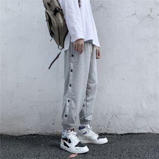 High-waist Button-up Plain Sweatpants