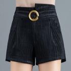 High-waist Buckled Velvet Shorts