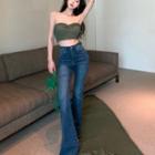 Plaid Tube Top / Flared Jeans