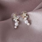 Non-matching Faux Pearl Rhinestone Moon & Star Earring 1 Pair - As Shown In Figure - One Size