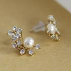 925 Sterling Silver Rhinestone Faux Pearl Earring 1 Pair - As Shown In Figure - One Size