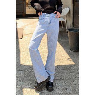 Patterned Washed Loose-fit Jeans