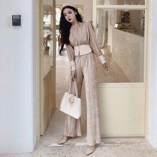 Long-sleeve Top / Velvet Wide-leg Pants