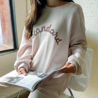 Plus Size Letter Rib-knit Sweatshirt