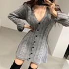 Button-up Cable-knit Mini Sweater Dress
