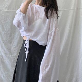 Drawstring Hem Plain Cropped Top