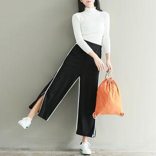 Slit-hem Paneled Wide-leg Pants