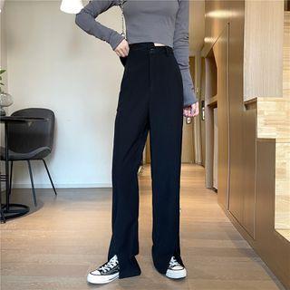 Asymmetrical High-waist Slit Dress Pants