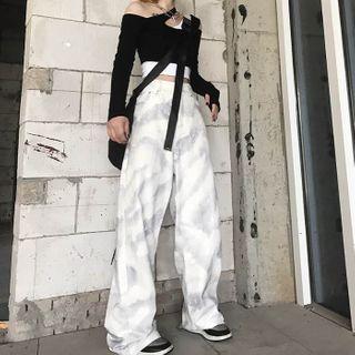 Long Sleeve Cutout Cropped Top / Dye Wide-leg Pants