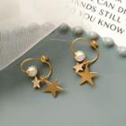 Rhinestone Faux Pearl Star Dangle Earring Stud Earring - 1 Pair - Gold - One Size