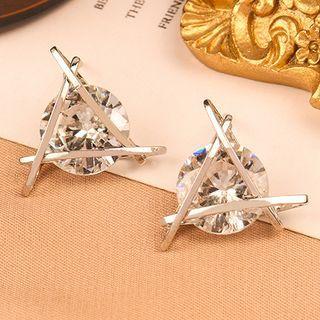 Rhinestone Triangle Stud Earring 1 Pair - Silver - One Size