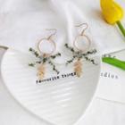Floral Embroidered Bow Drop Earring