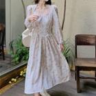 3/4-sleeve Floral Midi A-line Dress Floral - White - One Size