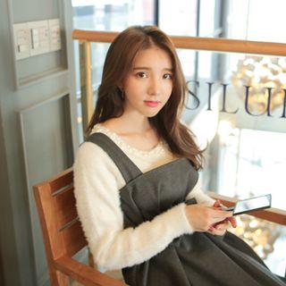 Faux-pearl Round-neck Knit Top