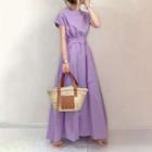 Short-sleeve Maxi A-line Dress Purple - One Size