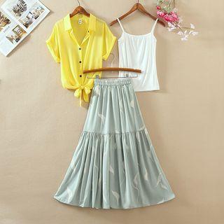 Short-sleeve Chiffon Shirt + Camisole Top + Skirt Set