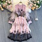 Long-sleeve Embroidered Lace Overlay A-line Dress