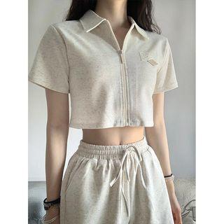 Short-sleeve Zip Crop Shirt / Sweatshorts