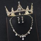 Wedding Set: Faux Pearl Tiara + Necklace + Dangle Earring